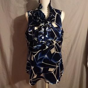 Blue white tank top blouse